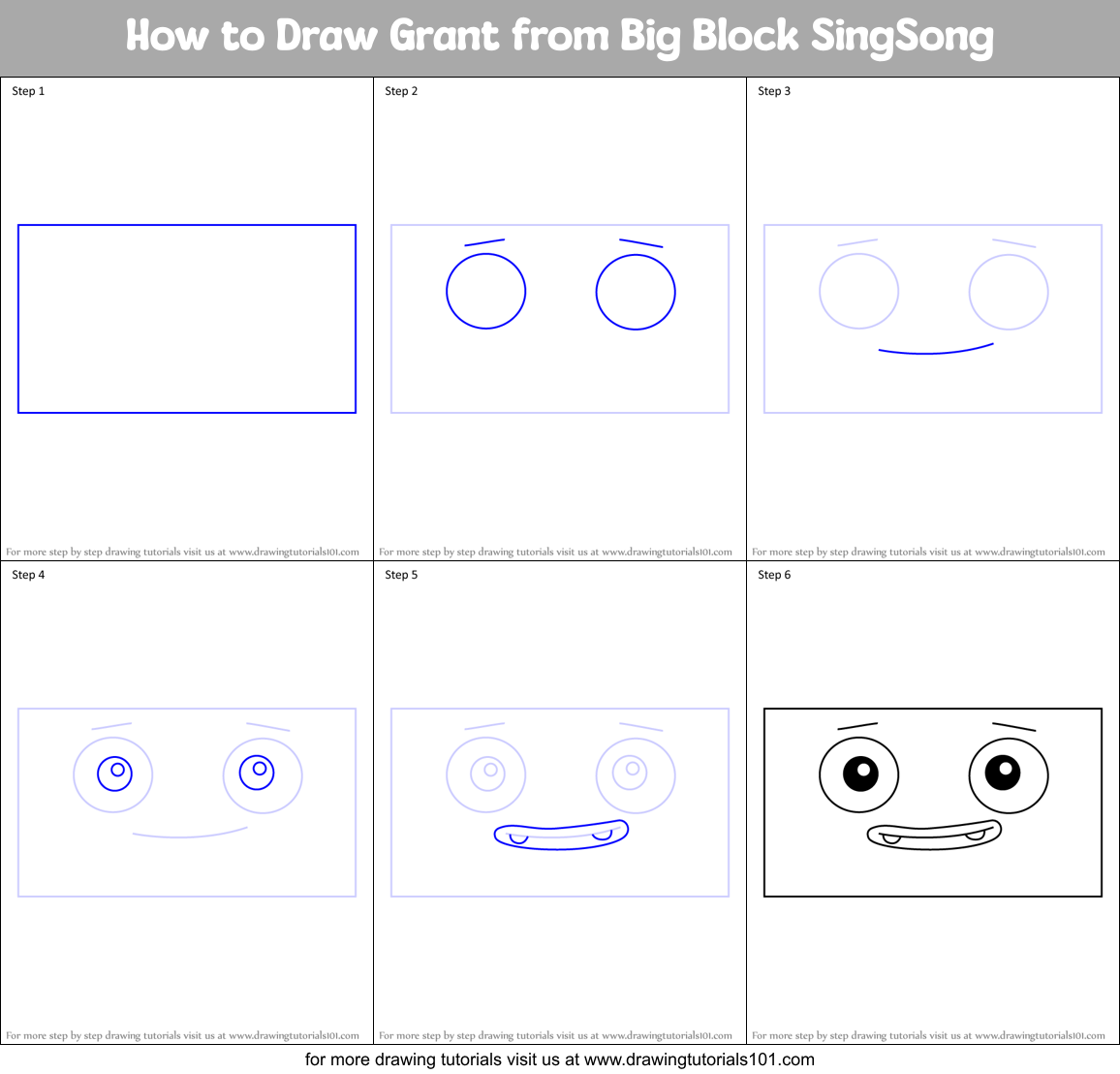 How to Draw Grant from Big Block SingSong Printable Step by Step