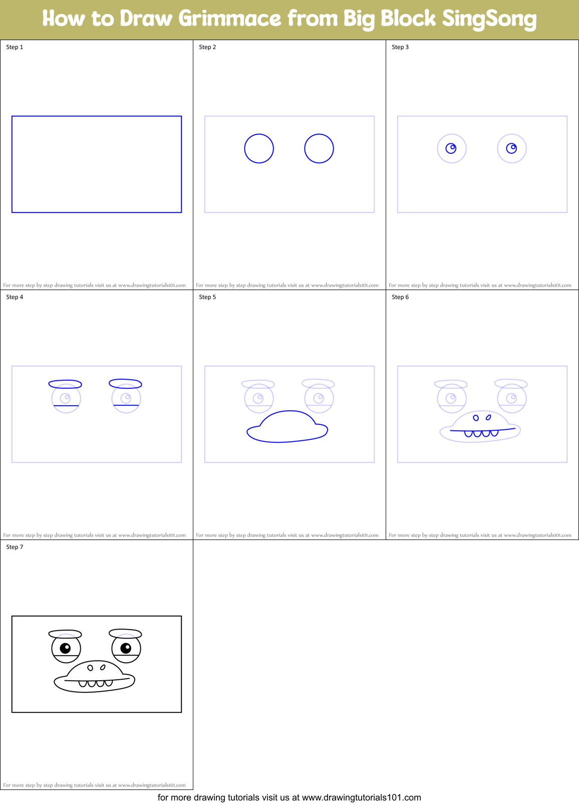 How to Draw Grimmace from Big Block SingSong Printable Step by Step