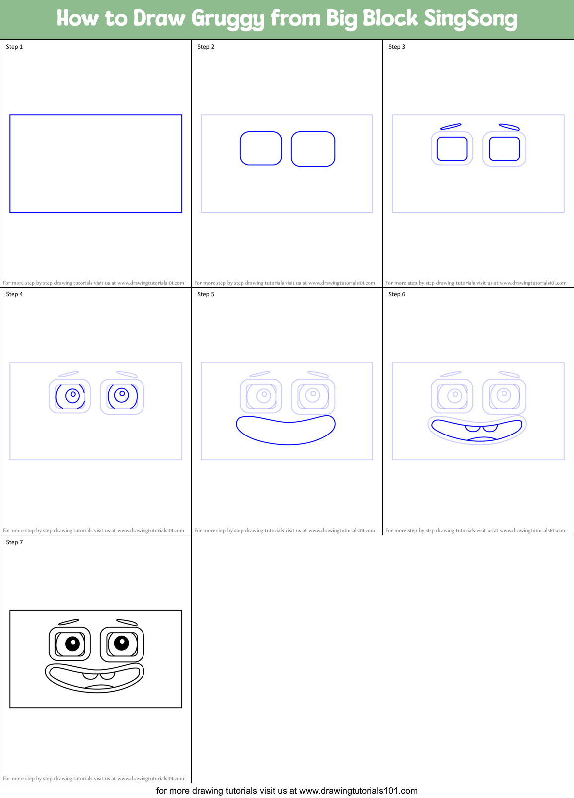 How to Draw Gruggy from Big Block SingSong Printable Step by Step