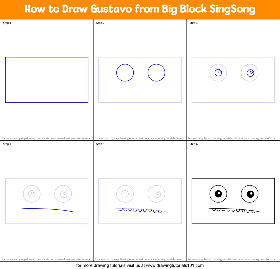 How to Draw Gustavo from Big Block SingSong Printable Step by Step