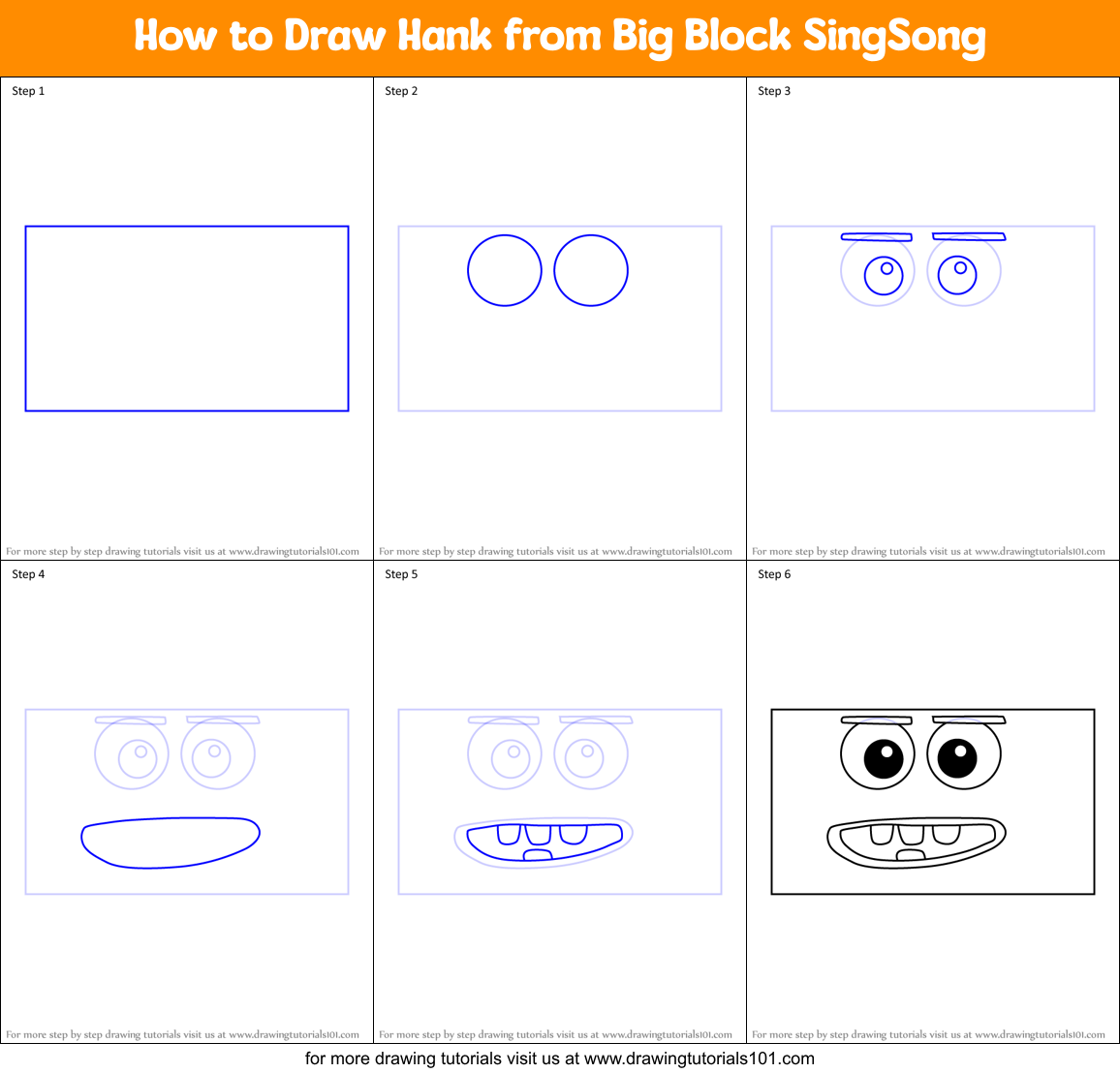 How to Draw Hank from Big Block SingSong Printable Step by Step