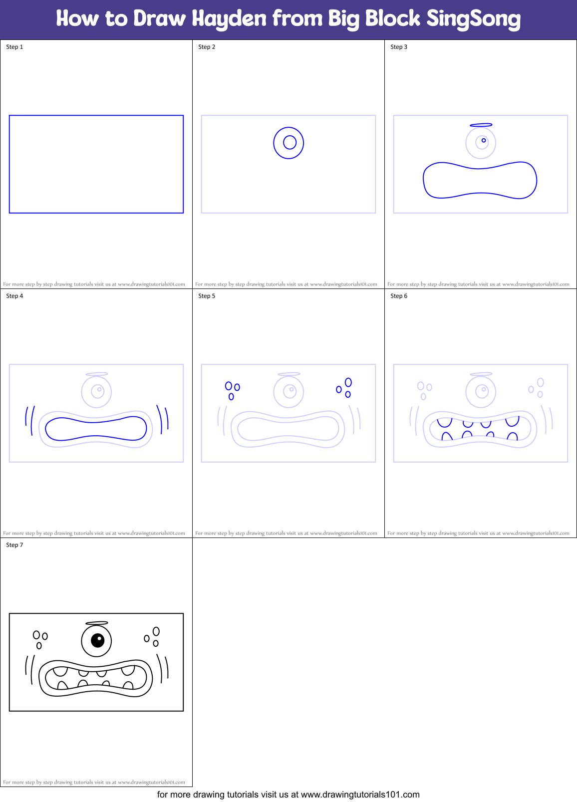 How to Draw Hayden from Big Block SingSong Printable Step by Step