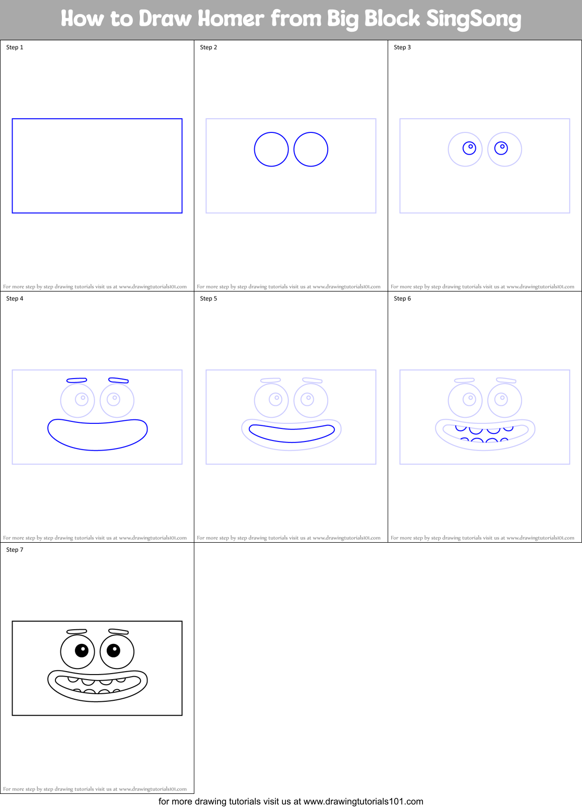 How to Draw Homer from Big Block SingSong Printable Step by Step