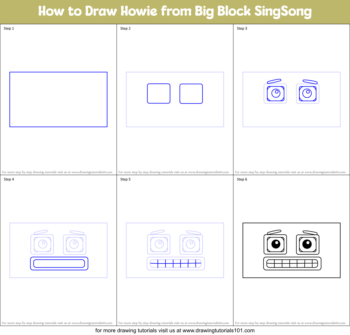 How to Draw Howie from Big Block SingSong Printable Step by Step