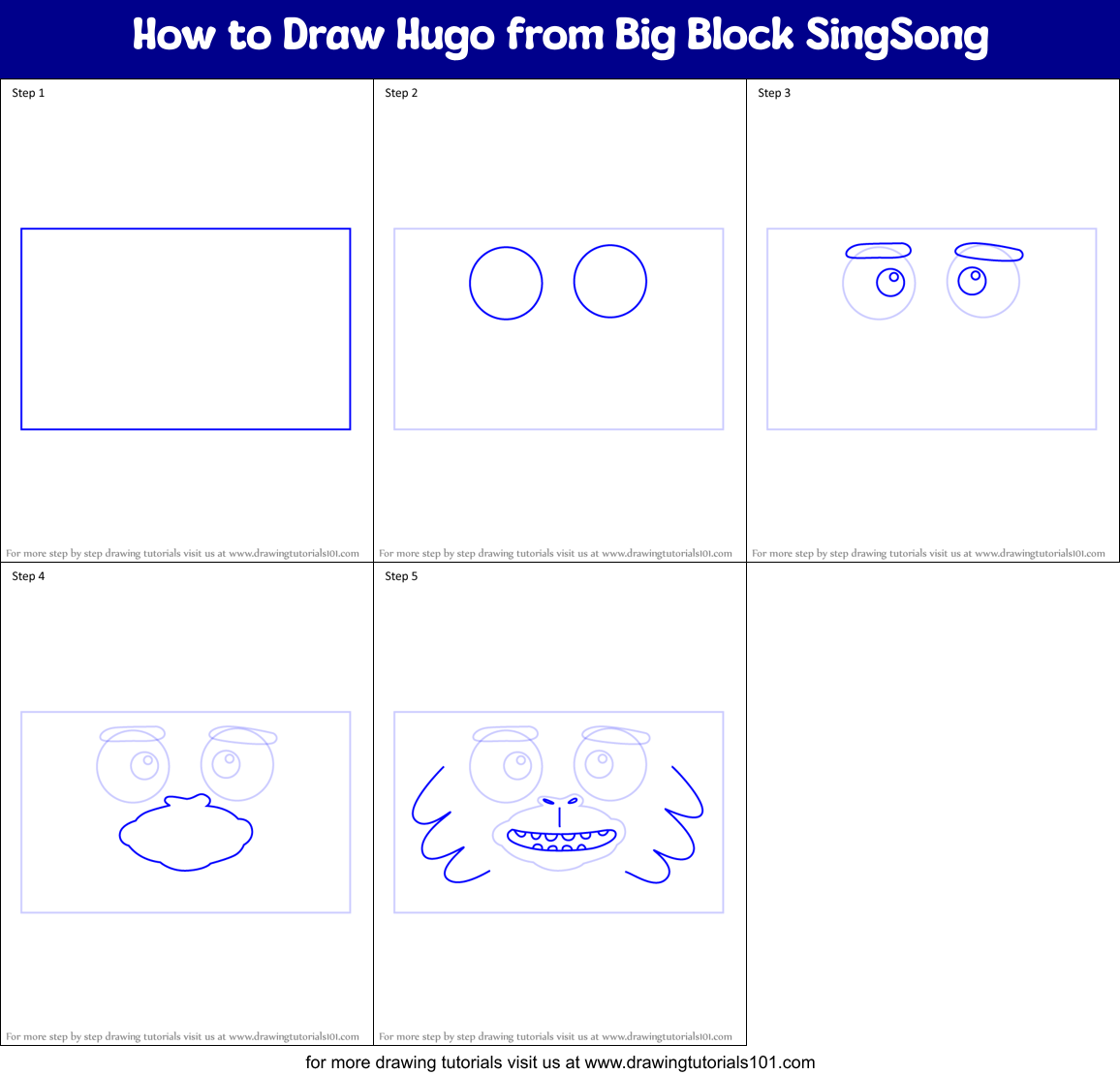 How to Draw Hugo from Big Block SingSong Printable Step by Step