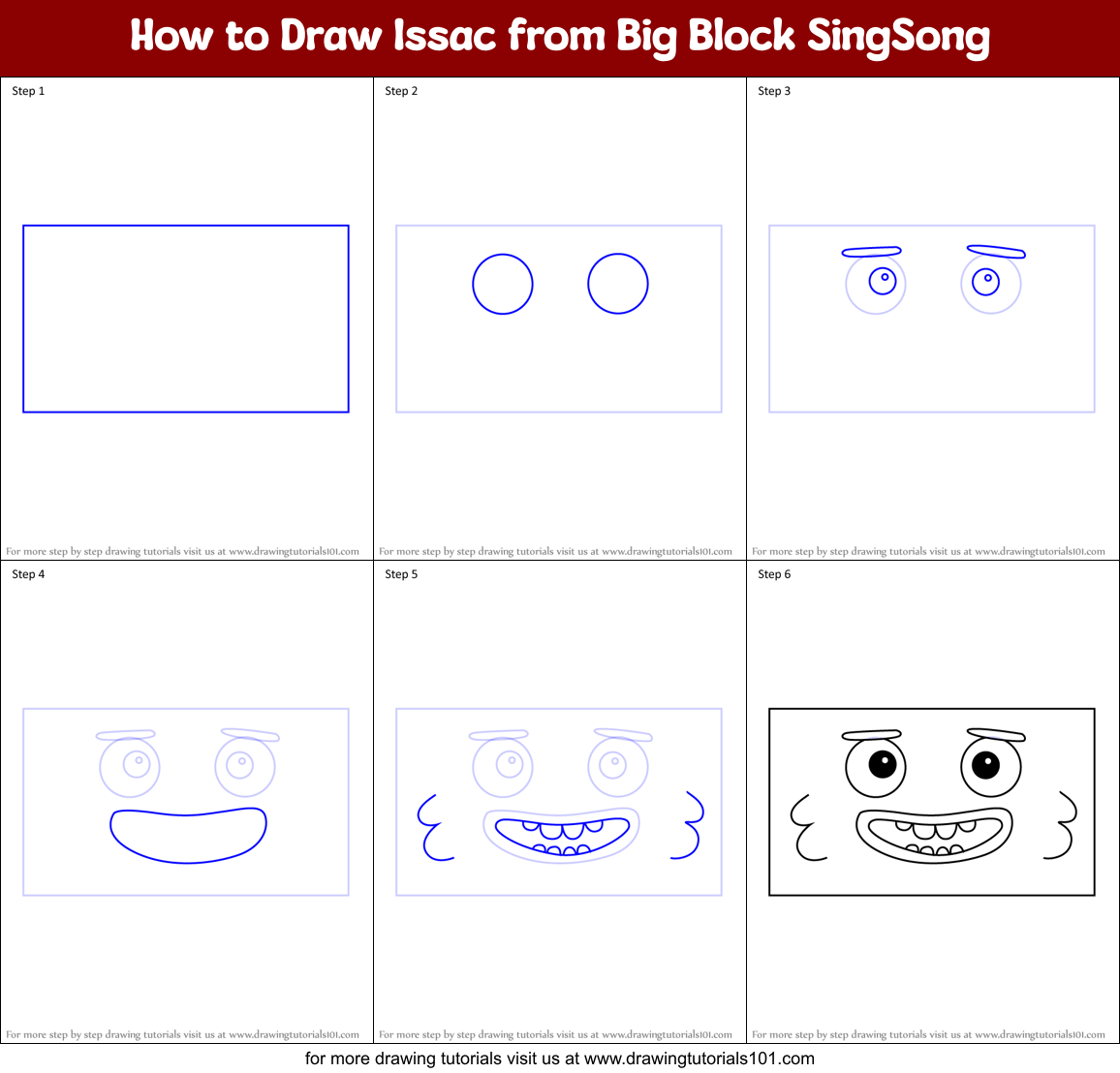 How to Draw Issac from Big Block SingSong Printable Step by Step