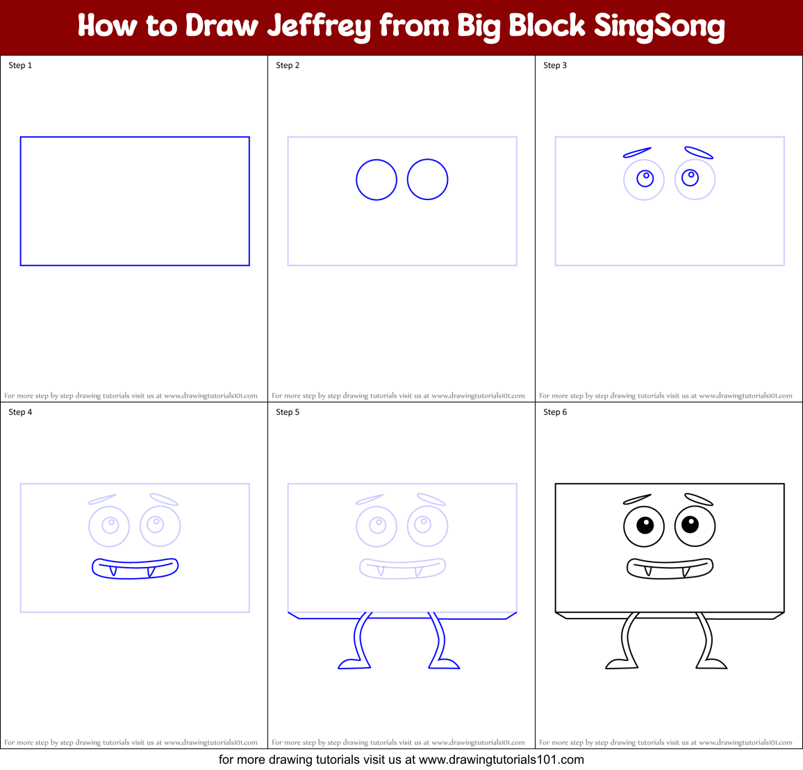 How to Draw Jeffrey from Big Block SingSong Printable Step by Step