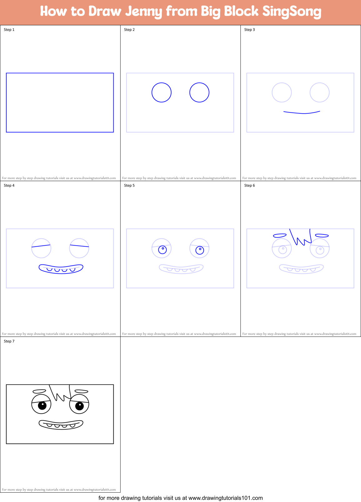 How to Draw Jenny from Big Block SingSong Printable Step by Step