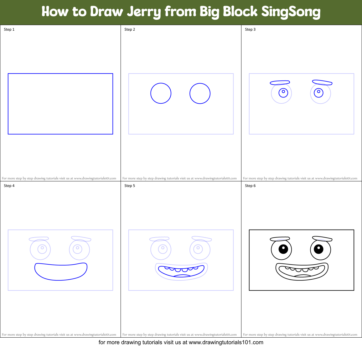How to Draw Jerry from Big Block SingSong Printable Step by Step