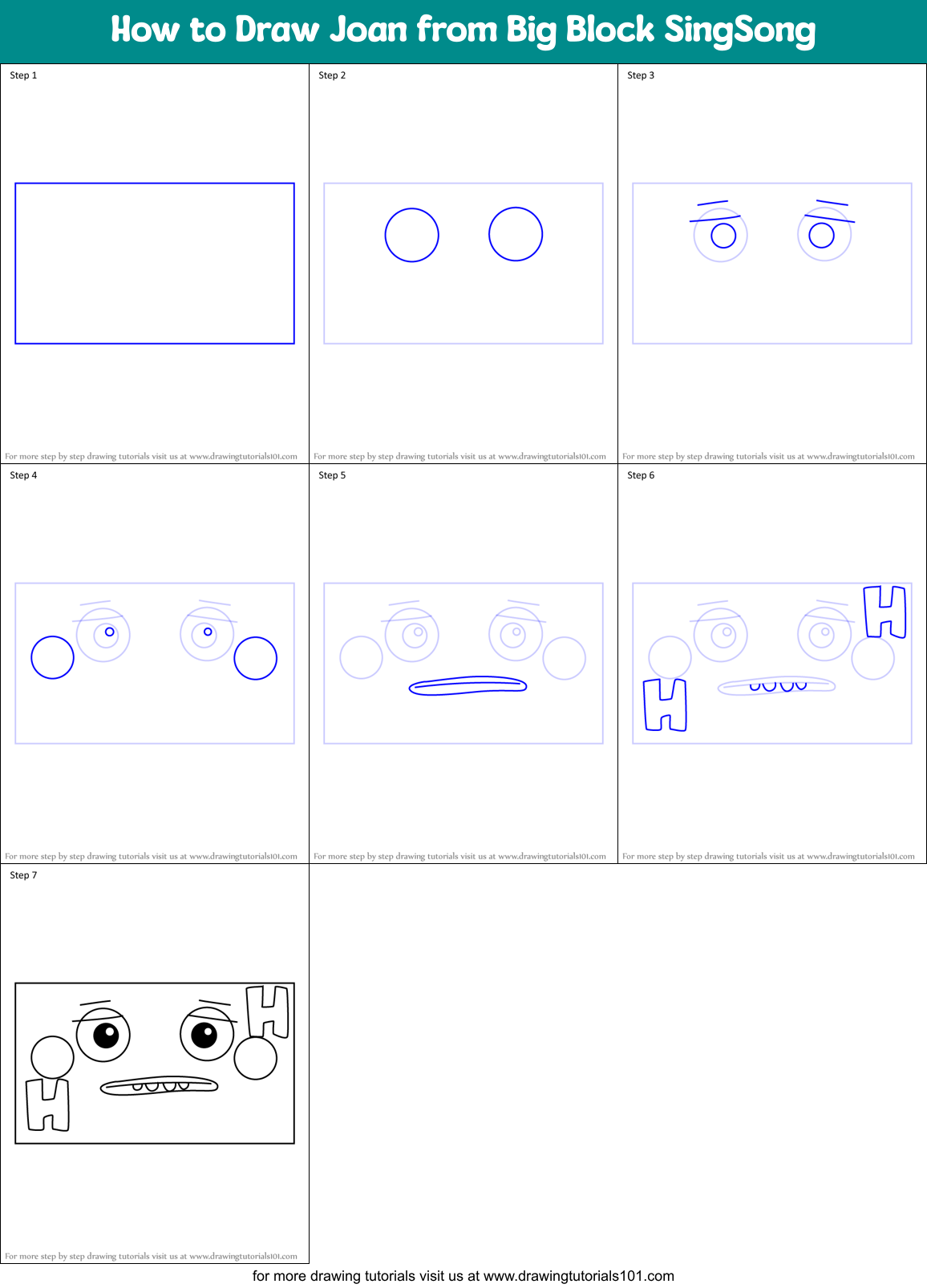 How to Draw Joan from Big Block SingSong Printable Step by Step