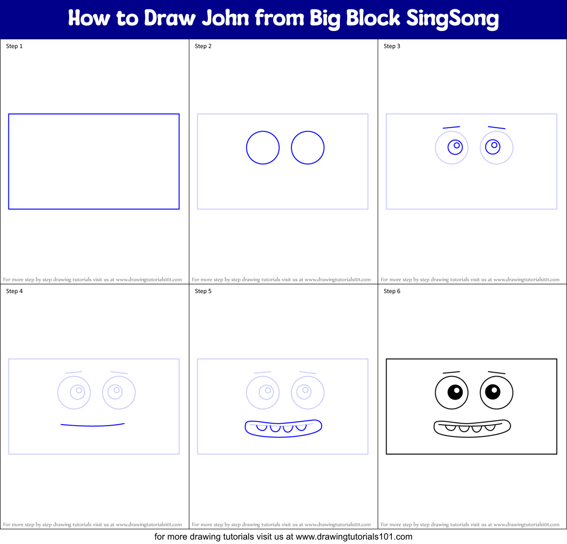 How to Draw John from Big Block SingSong Printable Step by Step