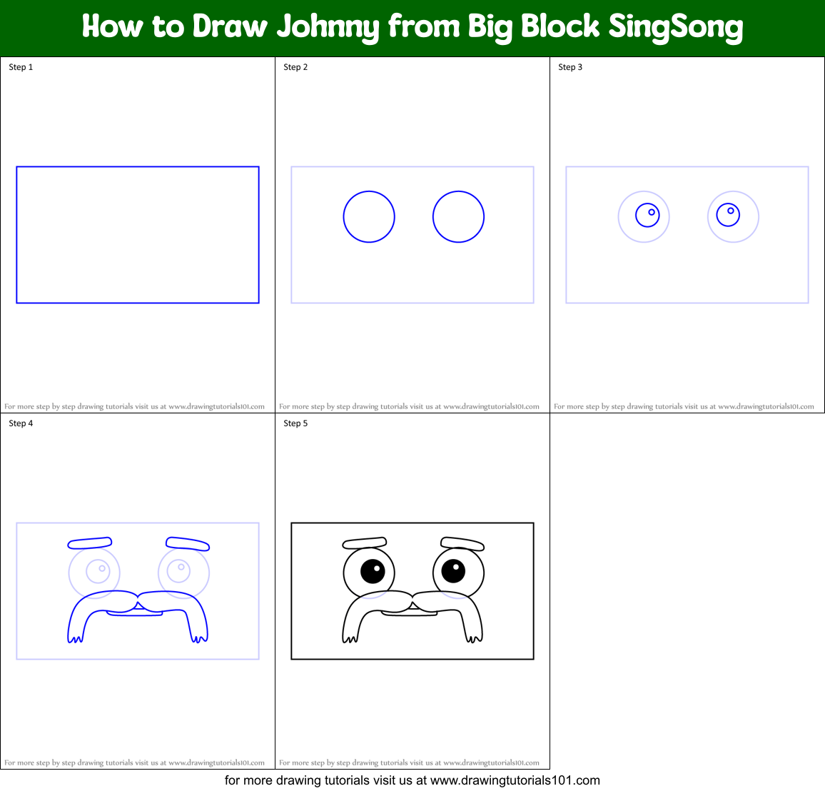 How to Draw Johnny from Big Block SingSong Printable Step by Step