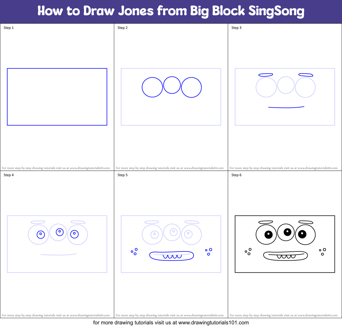 How to Draw Jones from Big Block SingSong Printable Step by Step