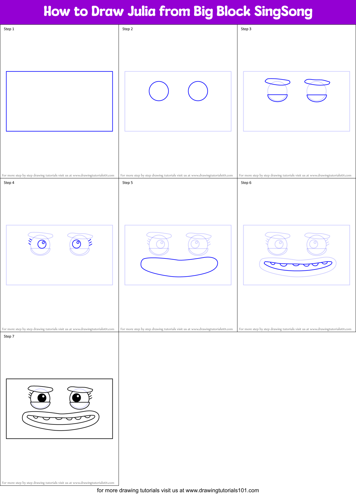 How to Draw Julia from Big Block SingSong Printable Step by Step