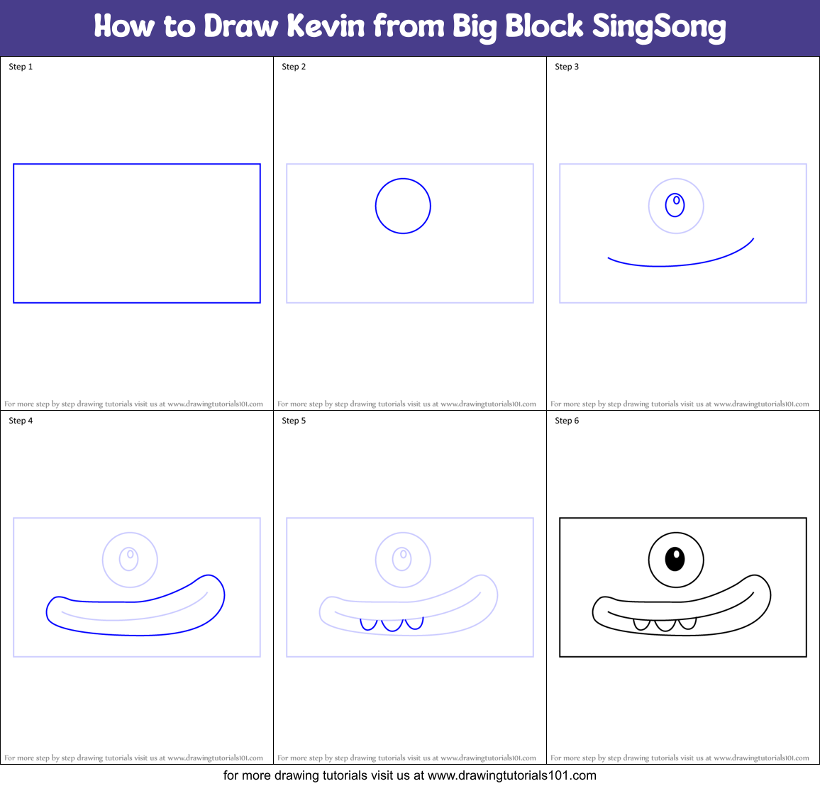 How to Draw Kevin from Big Block SingSong Printable Step by Step