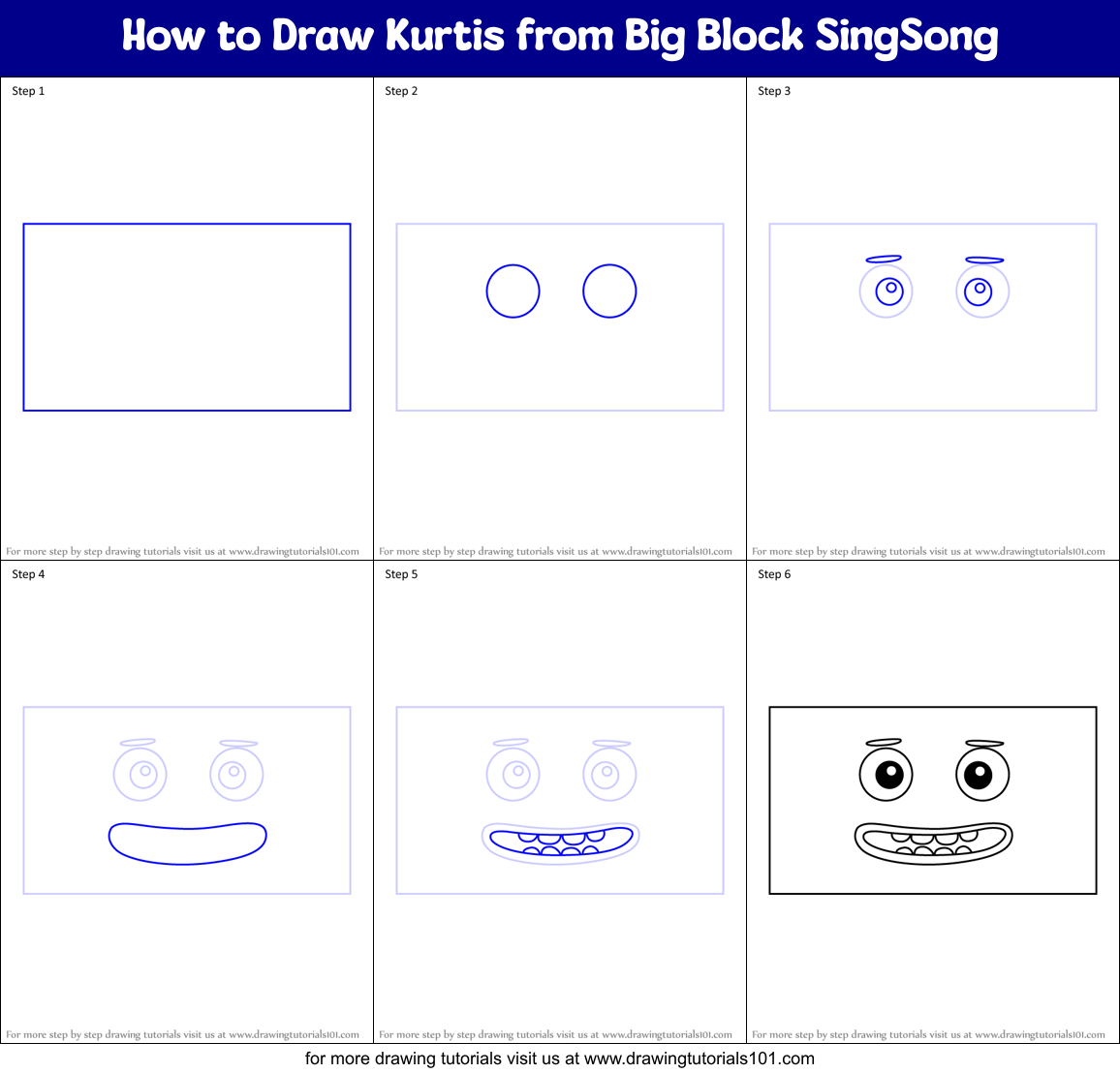 How to Draw Kurtis from Big Block SingSong Printable Step by Step