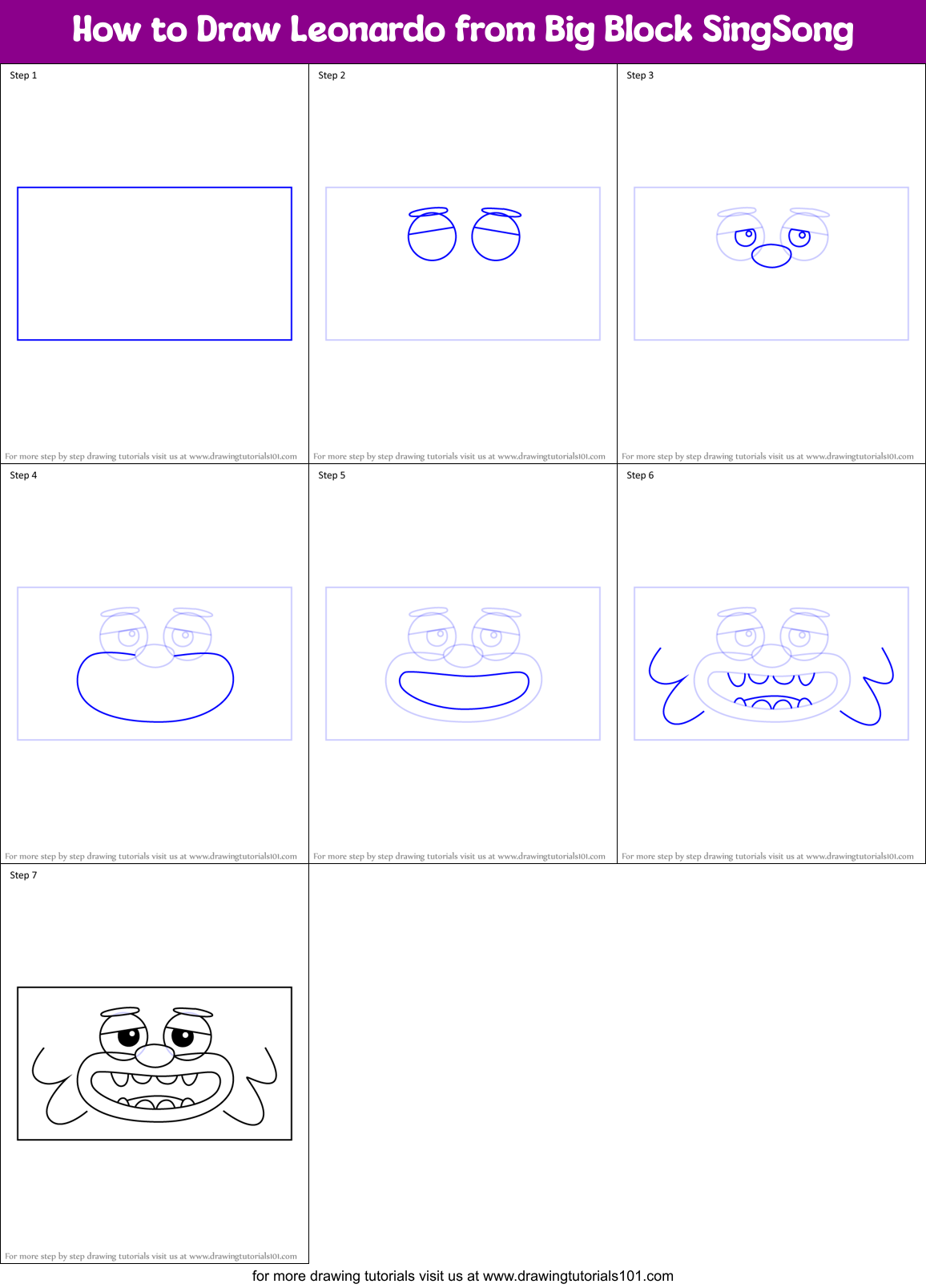 How to Draw Leonardo from Big Block SingSong Printable Step by Step
