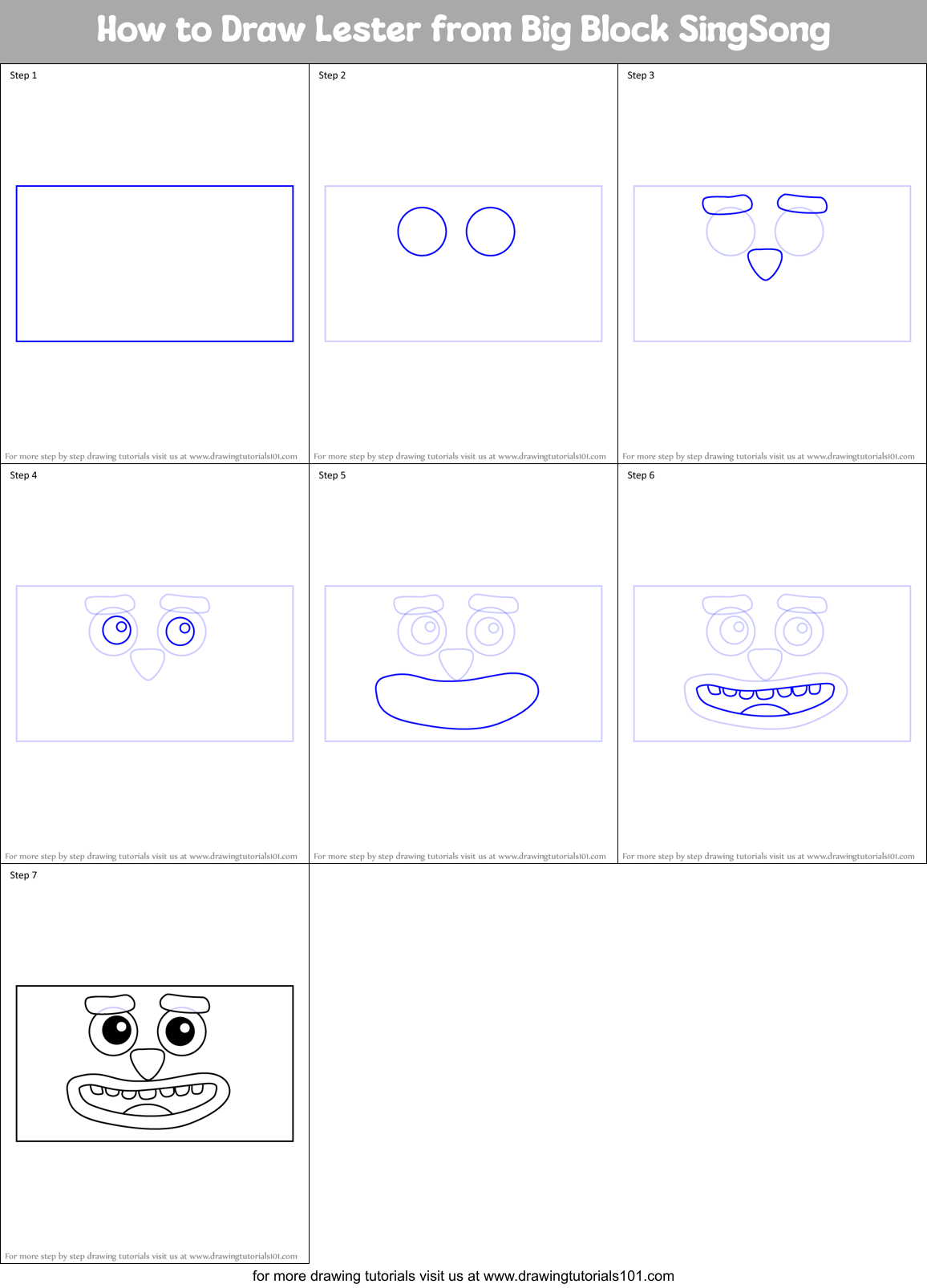 How to Draw Lester from Big Block SingSong Printable Step by Step