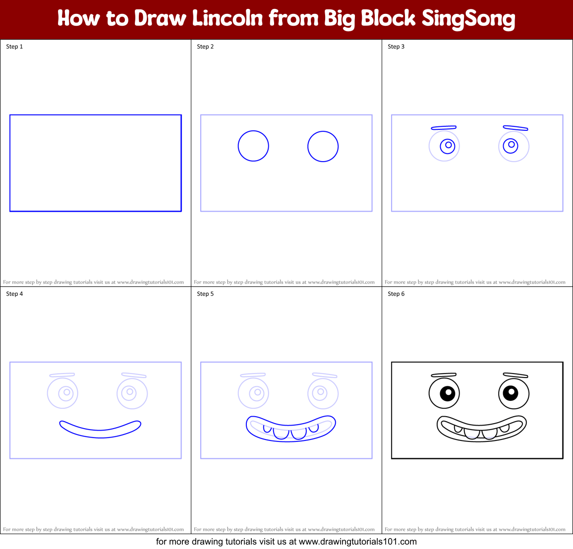 How to Draw Lincoln from Big Block SingSong Printable Step by Step