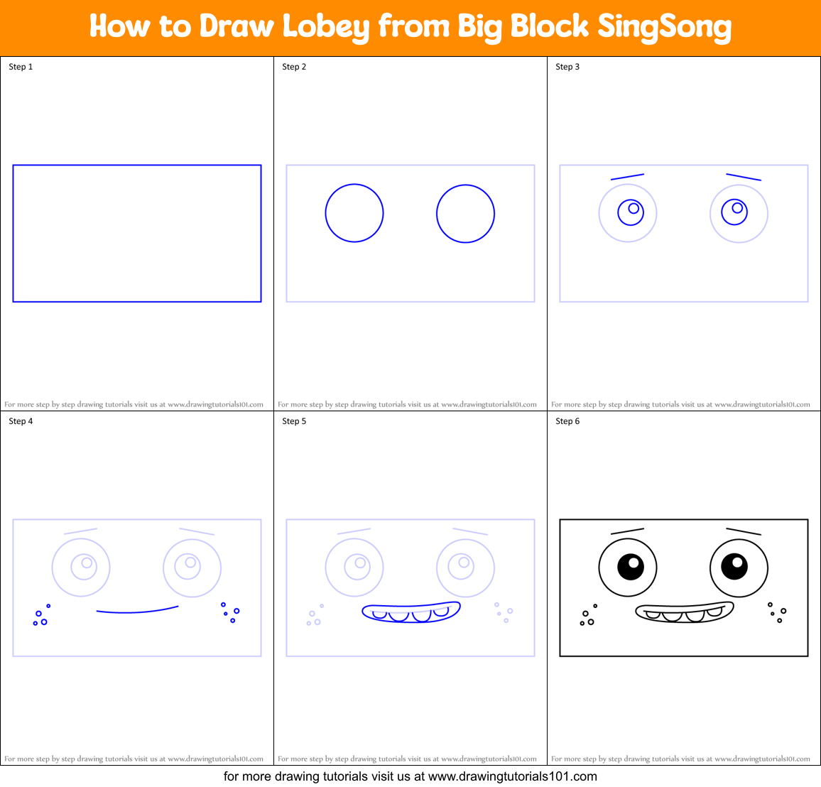 How to Draw Lobey from Big Block SingSong Printable Step by Step
