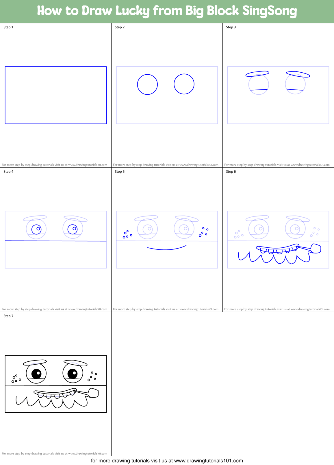 How to Draw Lucky from Big Block SingSong Printable Step by Step