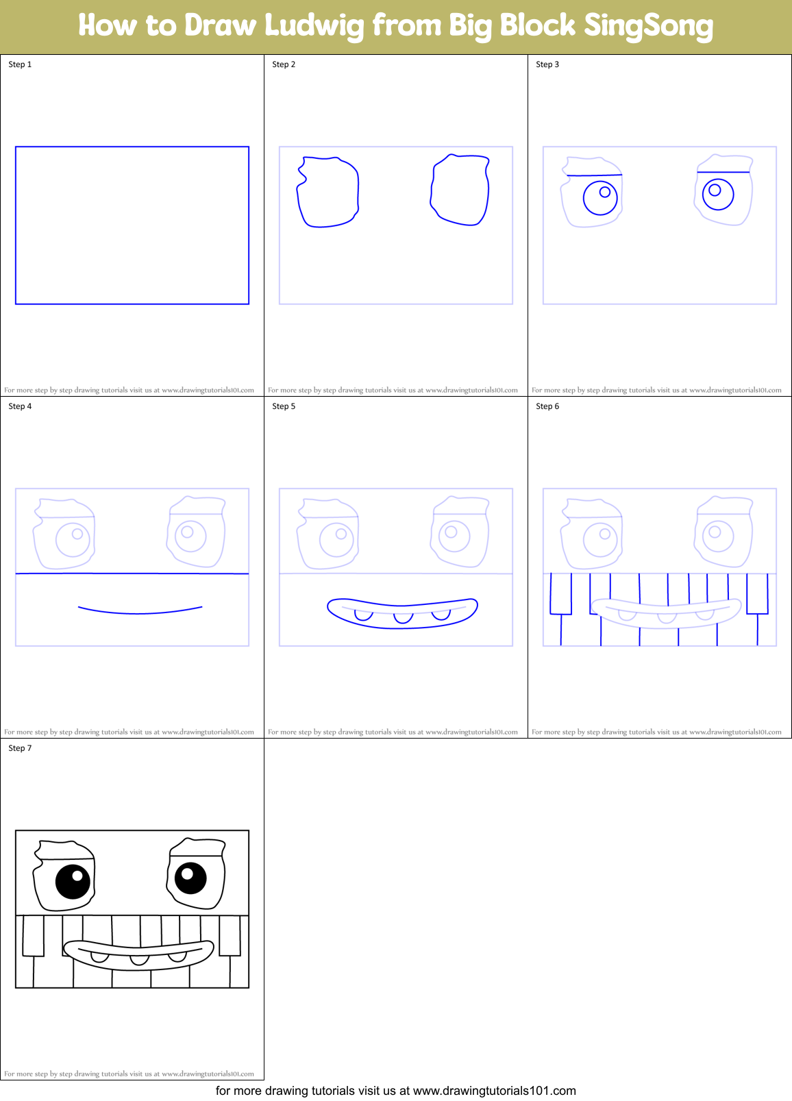 How to Draw Ludwig from Big Block SingSong Printable Step by Step
