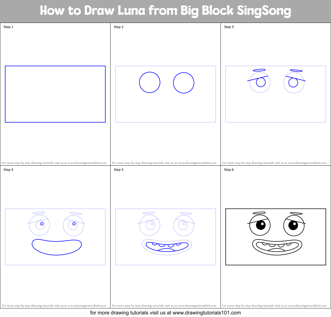 How to Draw Luna from Big Block SingSong Printable Step by Step
