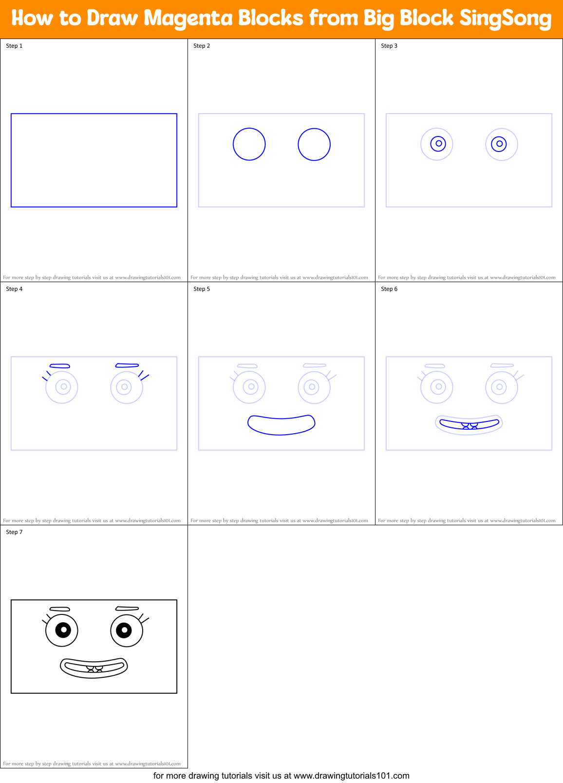 How to Draw Magenta Blocks from Big Block SingSong Printable Step by Step