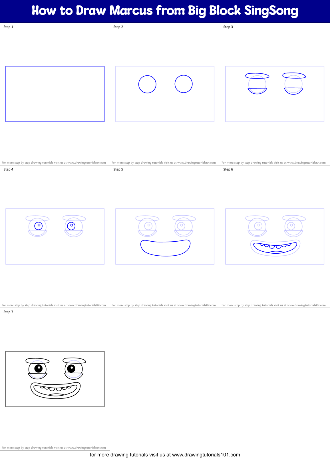How to Draw Marcus from Big Block SingSong Printable Step by Step