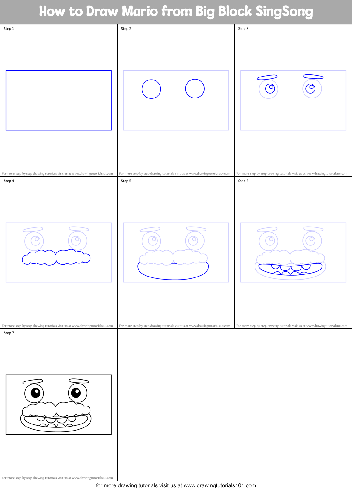 How to Draw Mario from Big Block SingSong Printable Step by Step