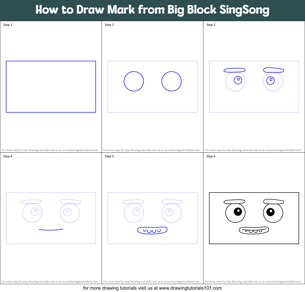 How to Draw Mark from Big Block SingSong Printable Step by Step
