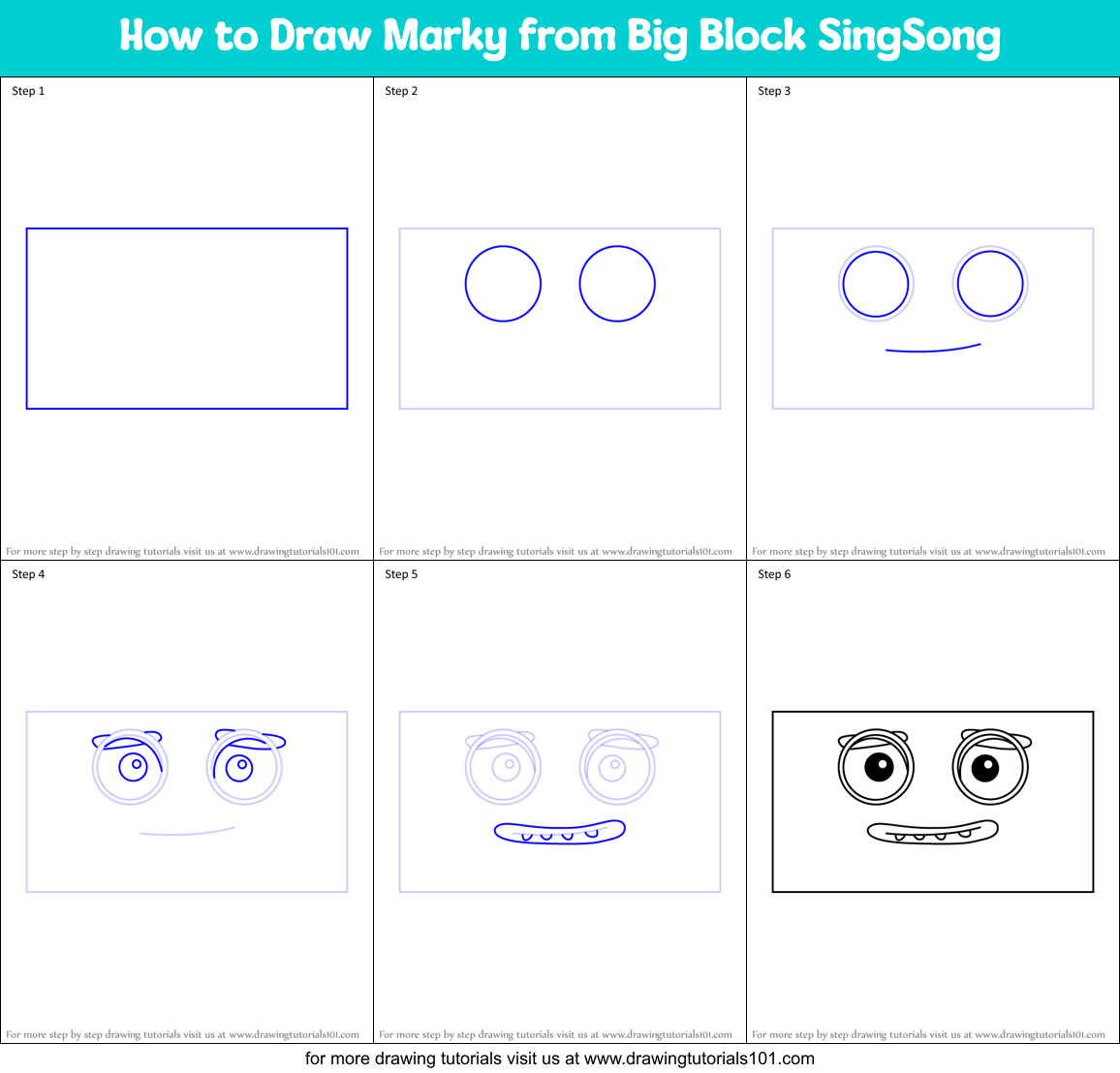 How to Draw Marky from Big Block SingSong Printable Step by Step