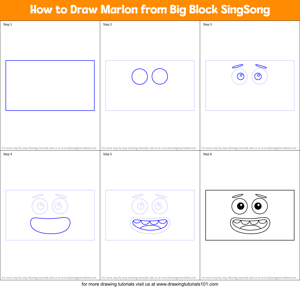 How to Draw Marlon from Big Block SingSong Printable Step by Step