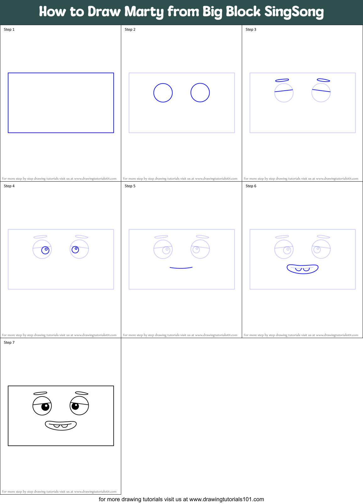 How to Draw Marty from Big Block SingSong Printable Step by Step