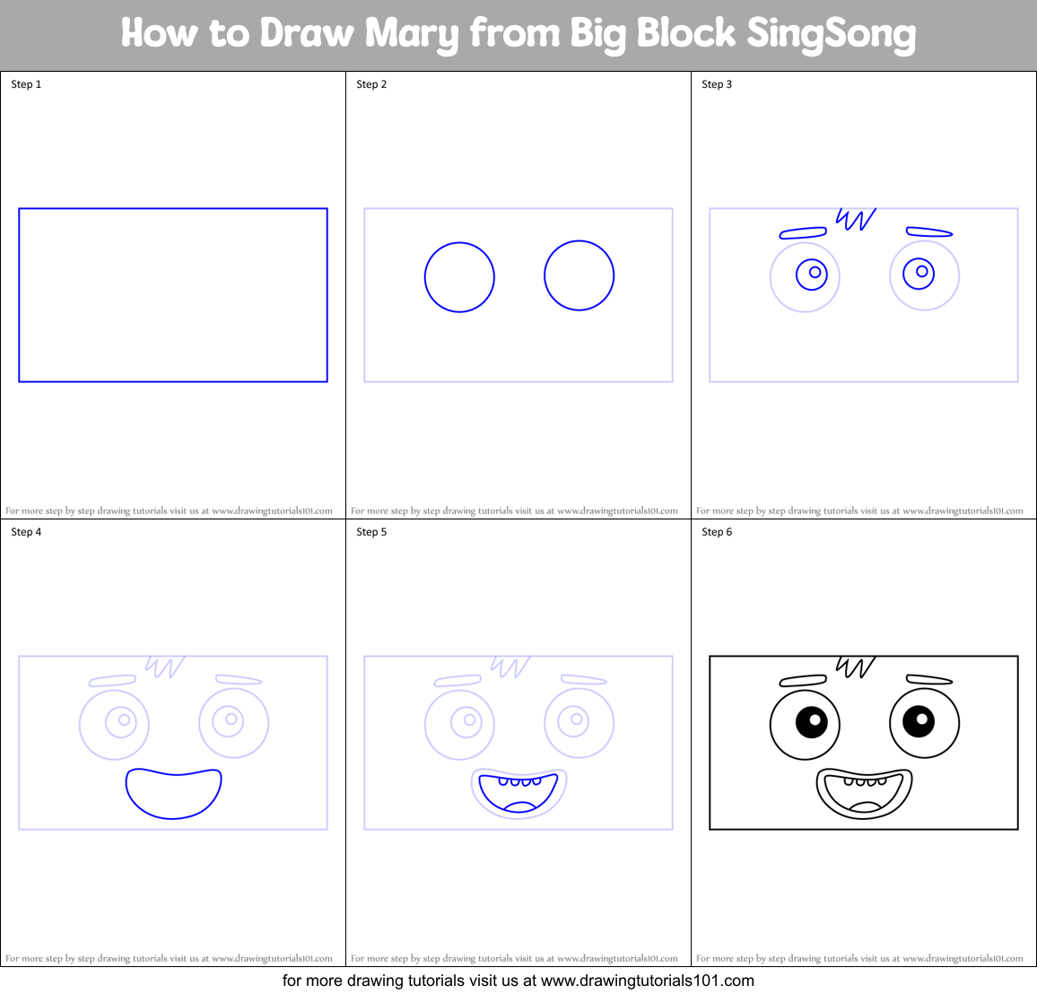 How to Draw Mary from Big Block SingSong Printable Step by Step