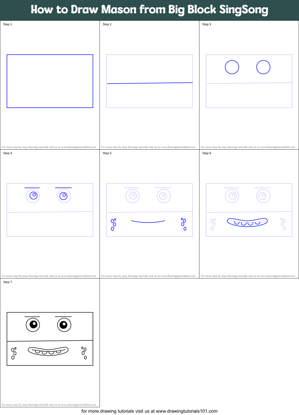 How to Draw Mason from Big Block SingSong Printable Step by Step