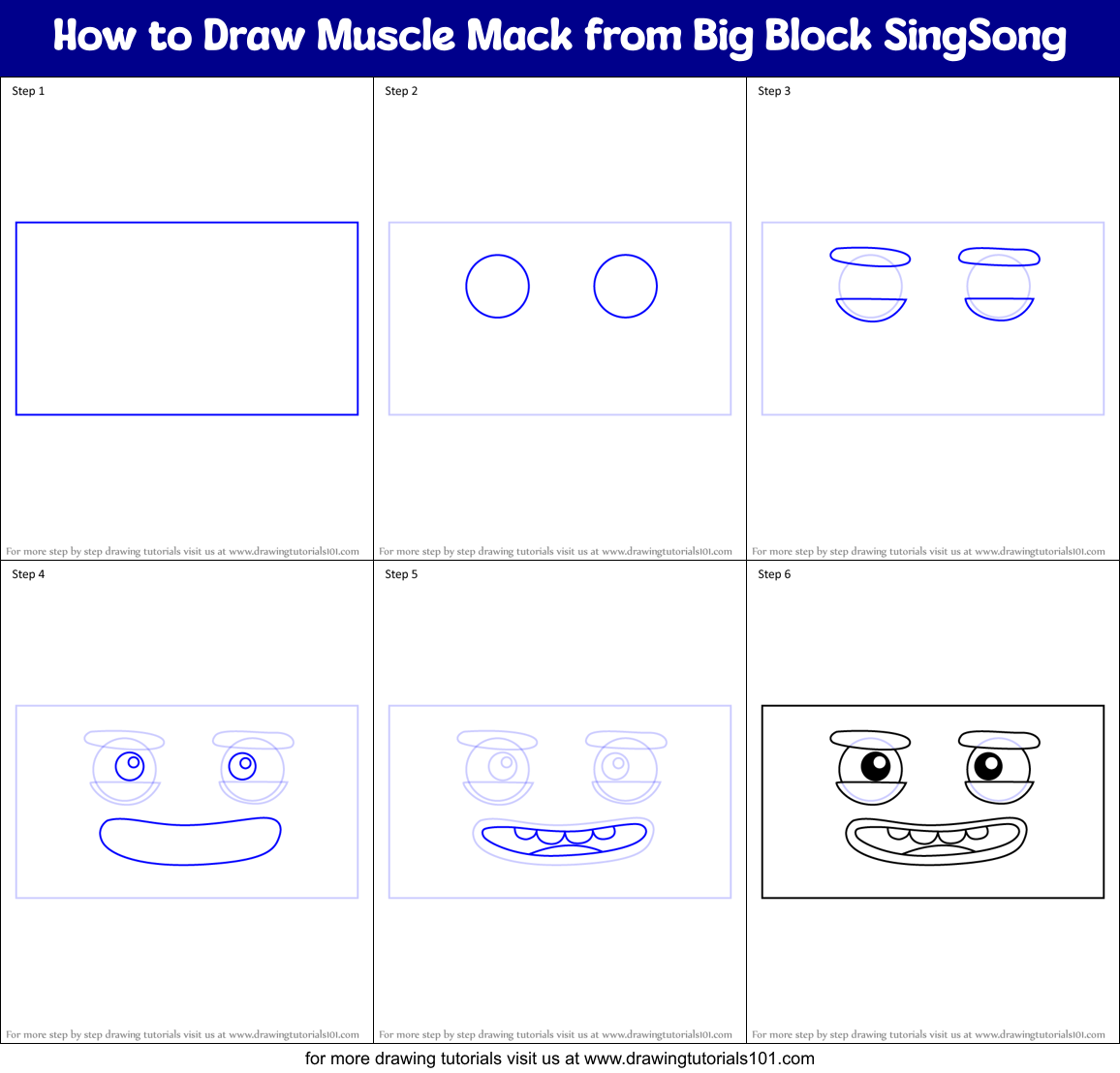 How to Draw Muscle Mack from Big Block SingSong Printable Step by Step