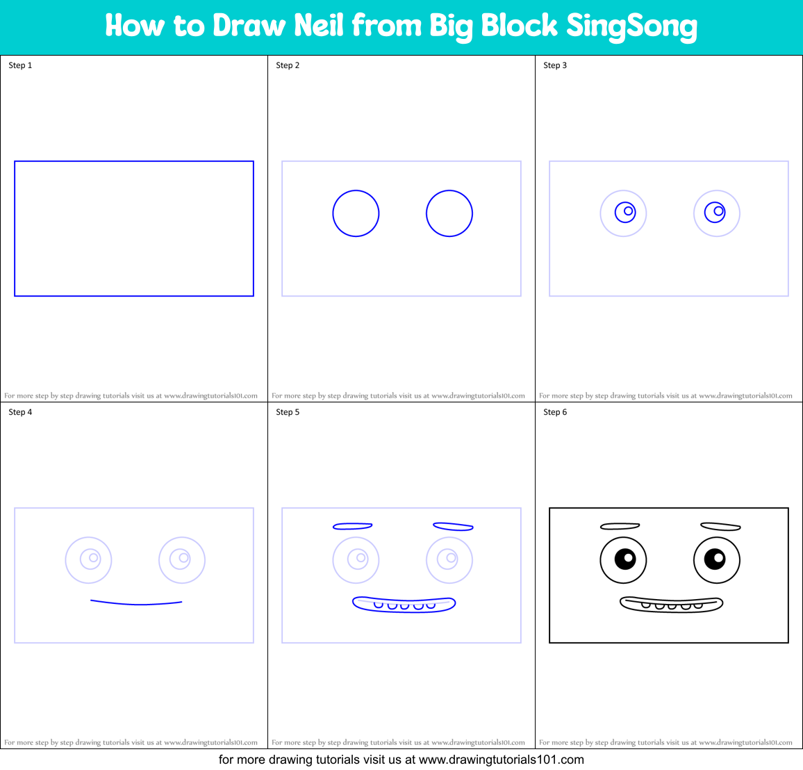 How to Draw Neil from Big Block SingSong Printable Step by Step