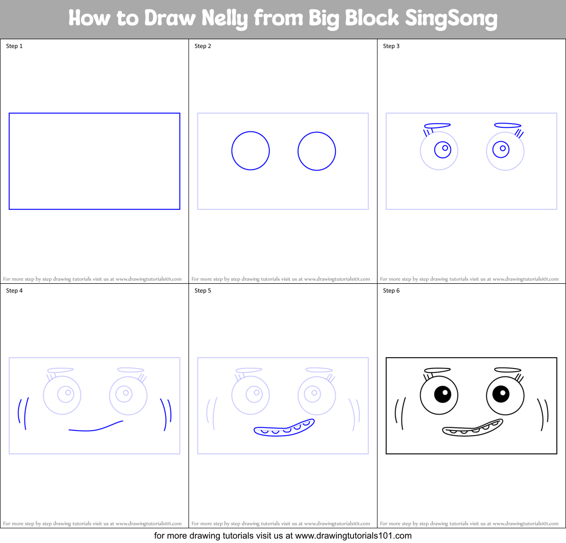 How to Draw Nelly from Big Block SingSong Printable Step by Step