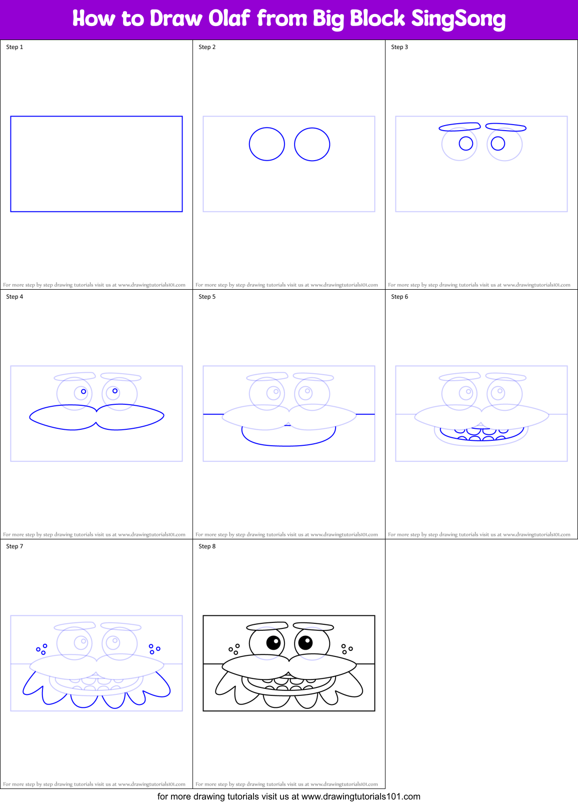 How to Draw Olaf from Big Block SingSong Printable Step by Step
