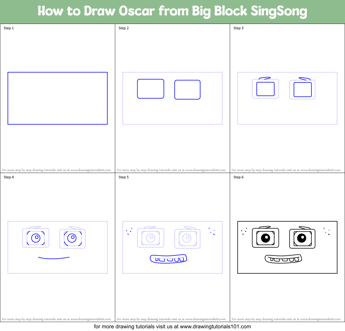 How to Draw Oscar from Big Block SingSong Printable Step by Step