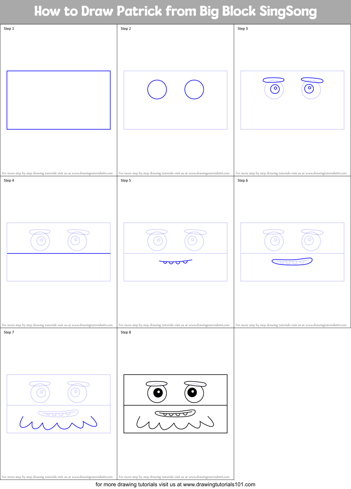 How to Draw Patrick from Big Block SingSong Printable Step by Step