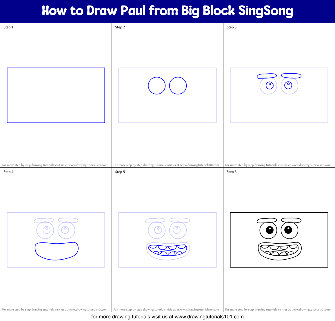 How to Draw Paul from Big Block SingSong Printable Step by Step