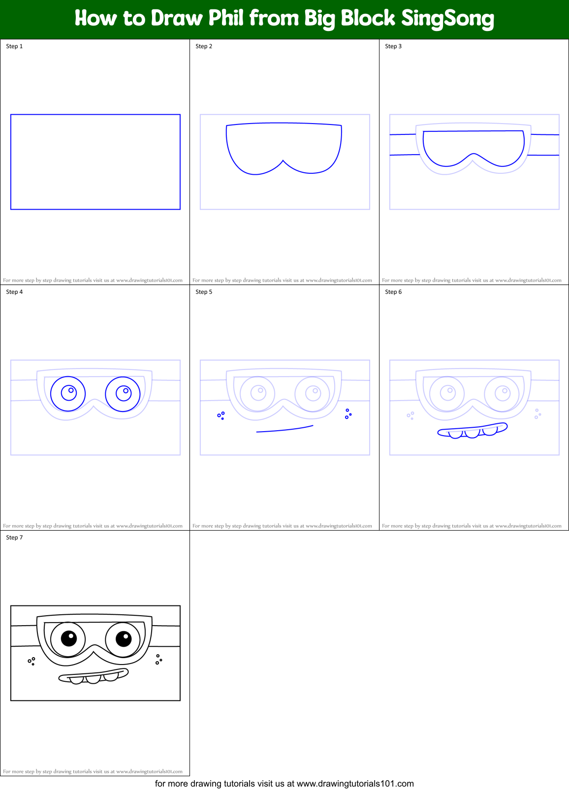 How to Draw Phil from Big Block SingSong Printable Step by Step