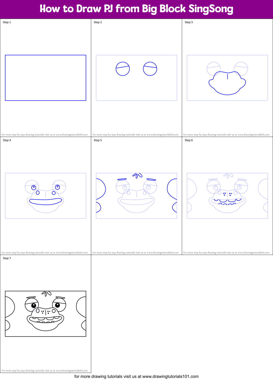 How to Draw PJ from Big Block SingSong Printable Step by Step