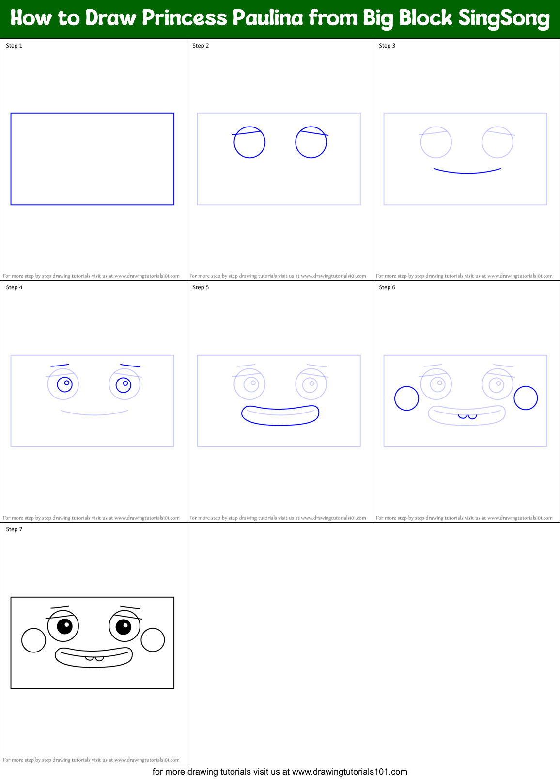 How to Draw Princess Paulina from Big Block SingSong Printable Step by Step