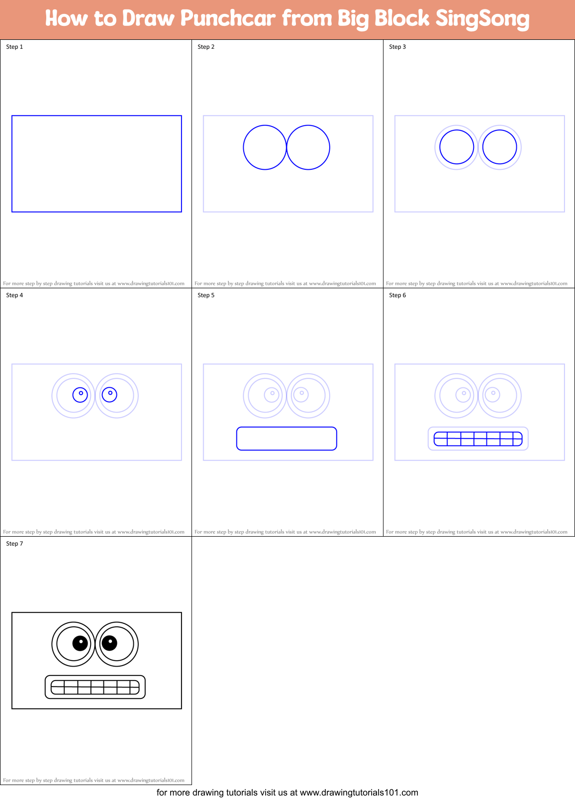 How to Draw Punchcar from Big Block SingSong Printable Step by Step