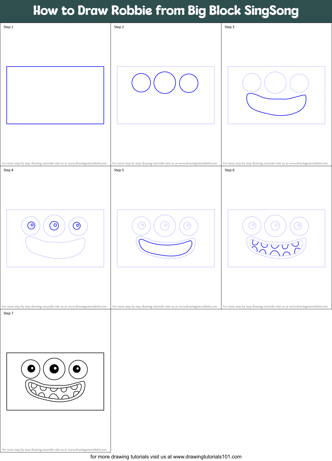 How to Draw Robbie from Big Block SingSong Printable Step by Step