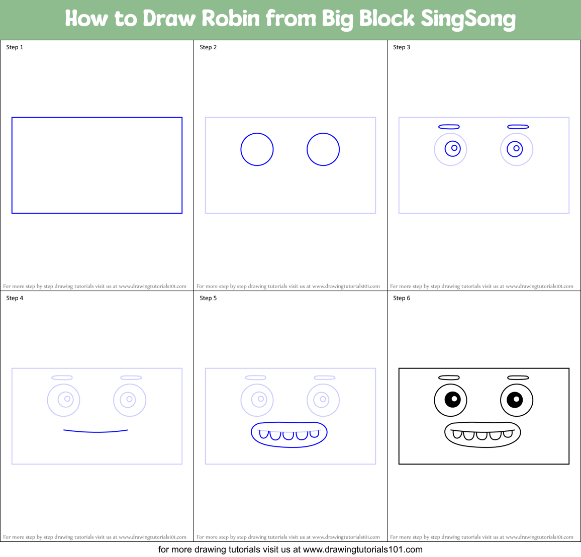 How to Draw Robin from Big Block SingSong Printable Step by Step