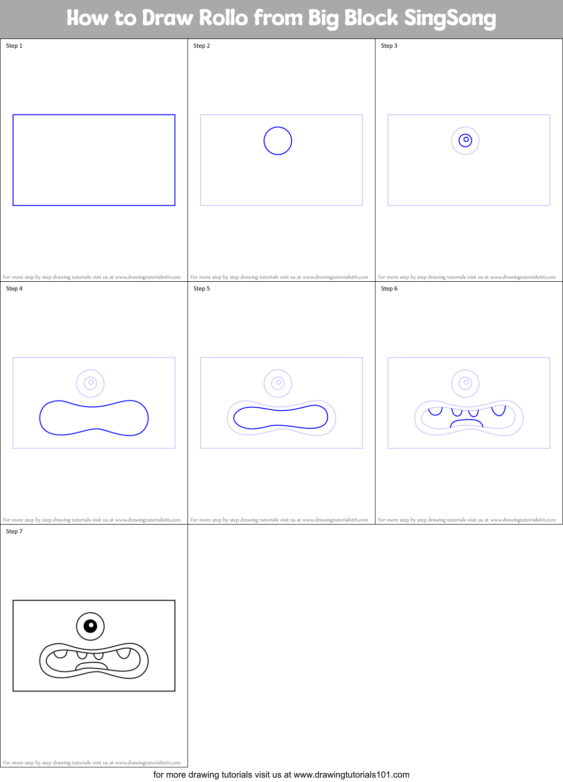 How to Draw Rollo from Big Block SingSong Printable Step by Step